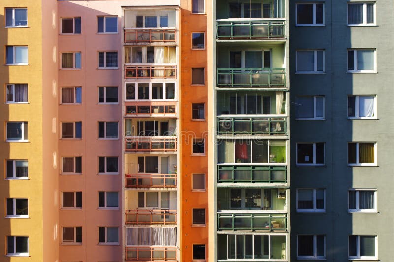 Block of flats, urban building, real estate concept. Council tower block. Expensive prices for flats and apartments in the city.