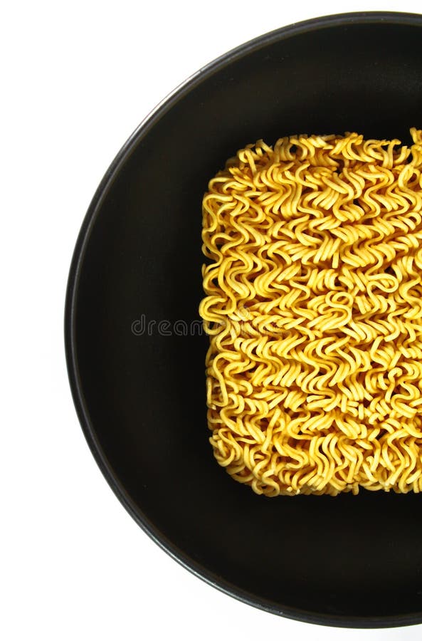 A block of Instant noodles in bowl