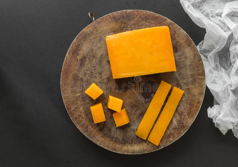 Block, Slices and Cubes Cheddar Cheese Stock Photo Image of cuisine