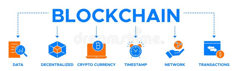 Blockchain banner web icon set. concept with icon of data, decentralized, crypto currency royalty free illustration