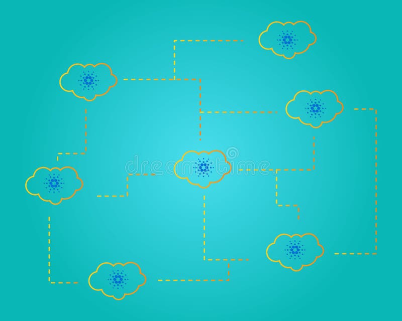 Blockchain cardano with cloud style background vector illustration