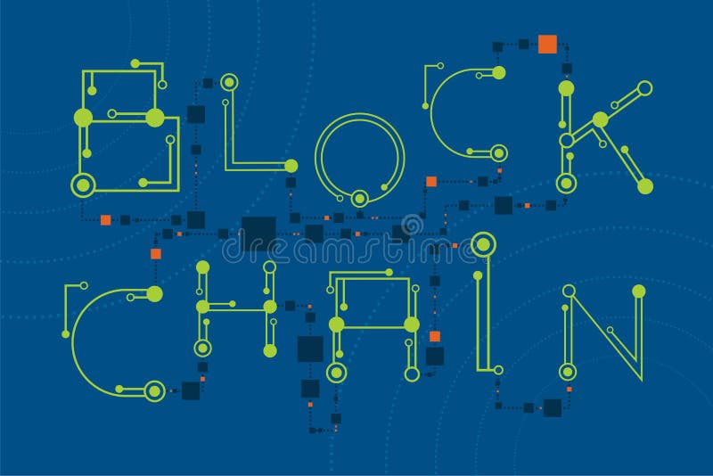 Blockchain concept with digital and electronics font style. vector illustration
