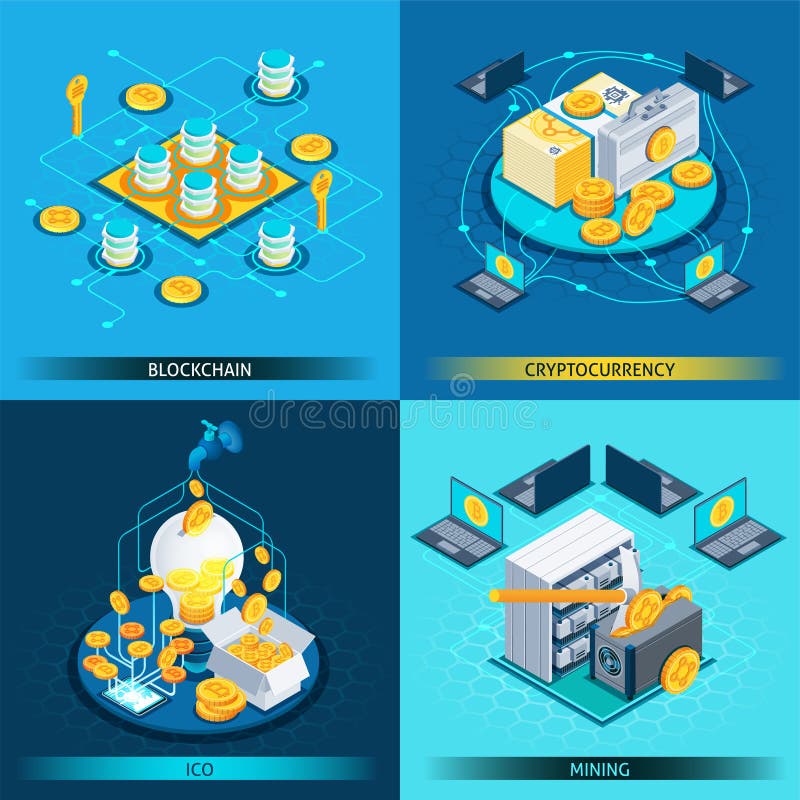 Blockchain Cryptocurrency Isometric Design Concept stock illustration Blockchain Cryptocurrency Isometric Design Concept stock illustration