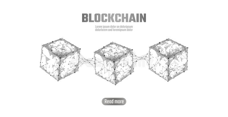 Blockchain cube chain symbol on square code big data flow information. Gray white neutral presentation style vector illustration