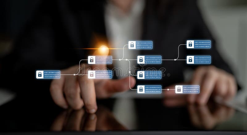 Blockchain Data Structure and Cryptographic Security Chain Latch stock photo