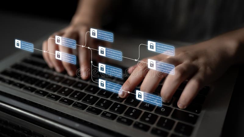 Blockchain Data Structure and Cryptographic Security Chain Latch stock image
