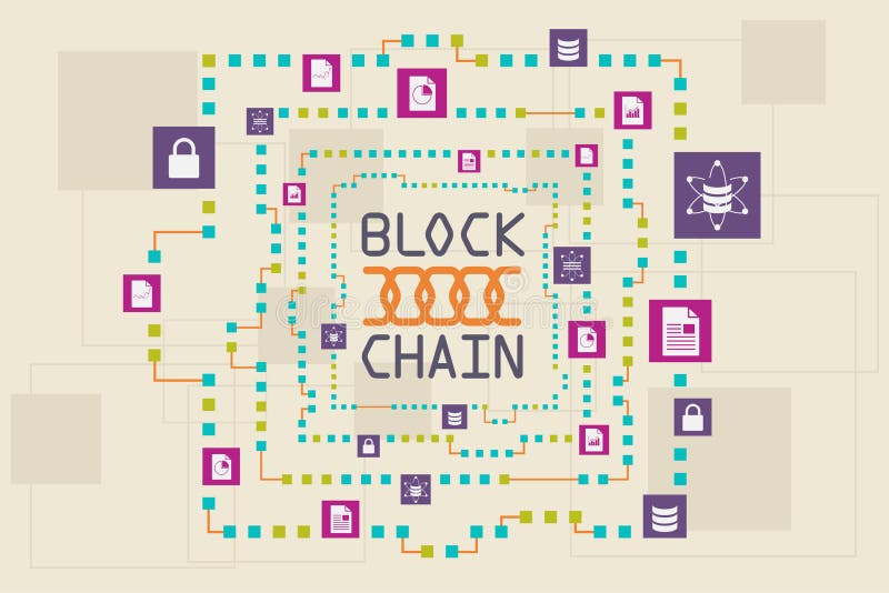 Blockchain e conceito do base de dados ilustração do vetor Blockchain e conceito do base de dados ilustração do vetor