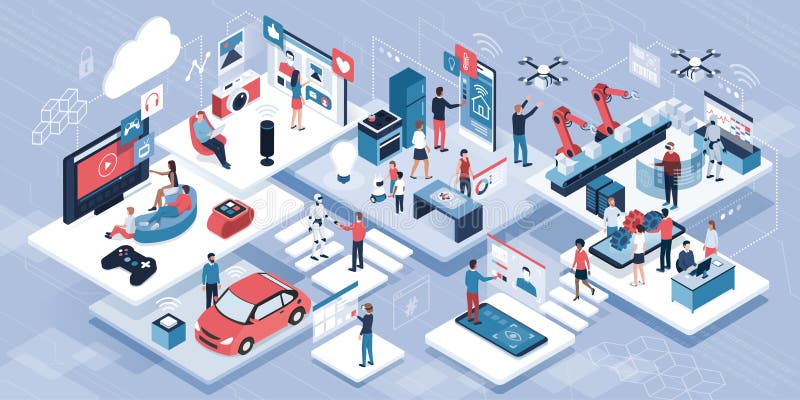 Blockchain, Internet von Sachen und von Lebensstil vektor abbildung Blockchain, Internet von Sachen und von Lebensstil vektor abbildung