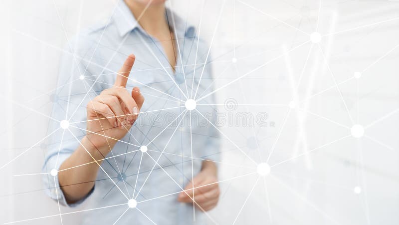 Blockchain network on blurred skyscrapers background. Financial technology and communication concept. royalty free stock photo Blockchain network on blurred skyscrapers background. Financial technology and communication concept. royalty free stock photo