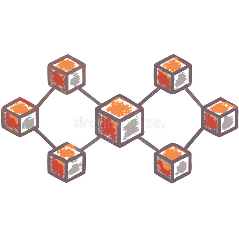 Blockchain Network Illustration with Connected Abstract Cubes Vector Art stock illustration