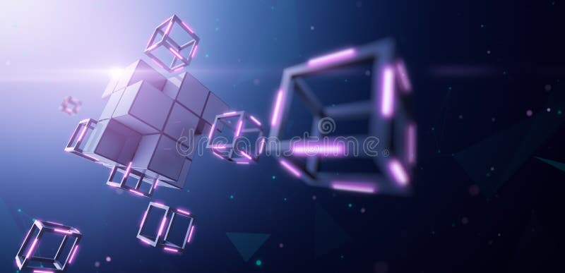 Blockchain technologia, ampuła blok rozmontowywa wewnątrz mały sześcian royalty ilustracja