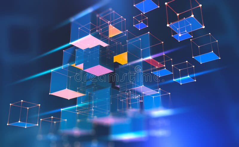 Blockchain technologia Ewidencyjni bloki w cyberprzestrzeni Decentralizująca sieć ilustracji