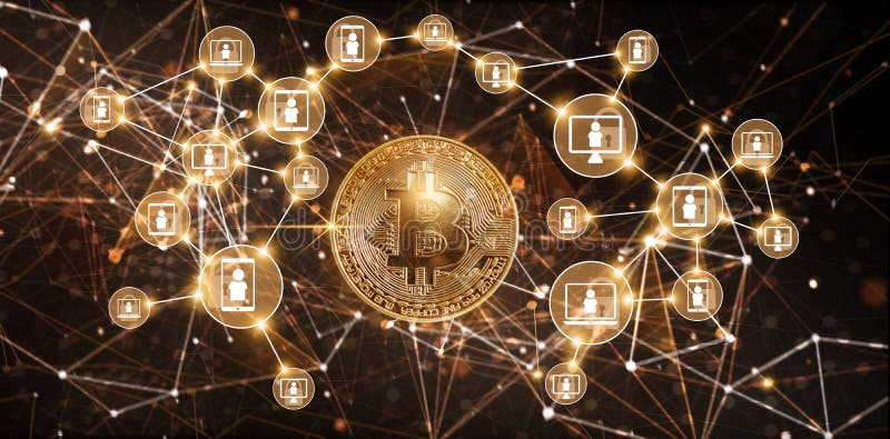 Blockchain technologia i bitcoin cryptocurrency sieci pojęcie ilustracja wektor