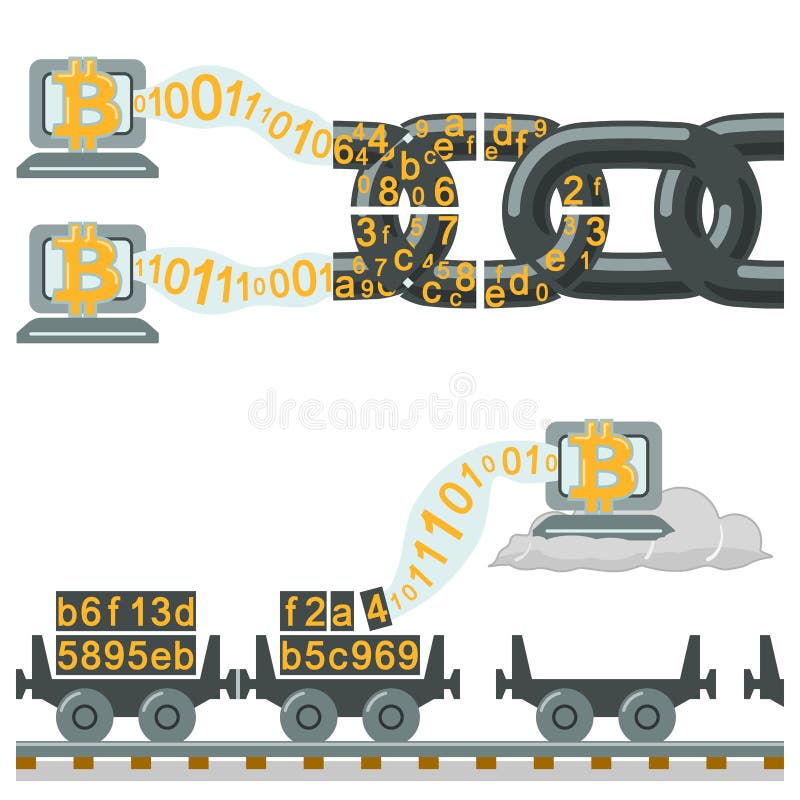 Blockchain technologia jak łańcuch lub kolejowych furgony ilustracji
