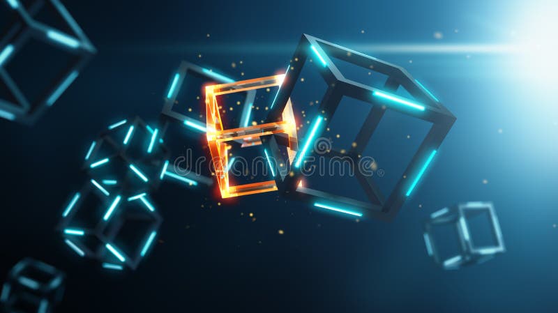 Blockchain technologia na błękitnym tle ilustracja wektor