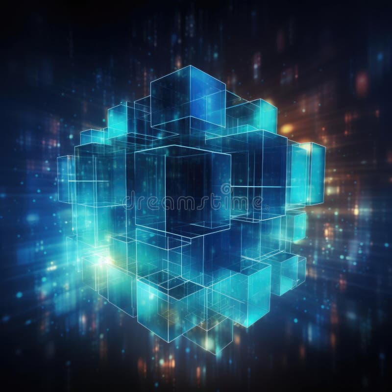 Blockchain technology with abstract background. Blockchain description on abstract technology cube. royalty free illustration