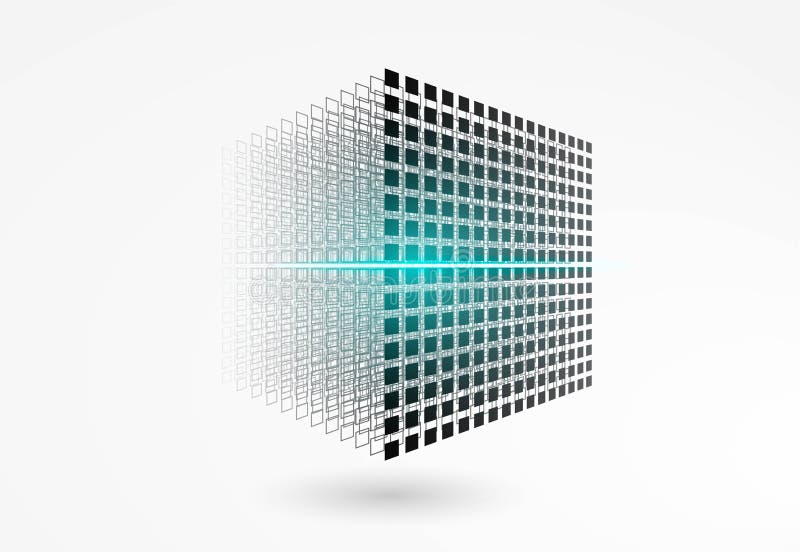Blockchain technology. Big data cube. 3D geometric cube from small pieces. royalty free illustration
