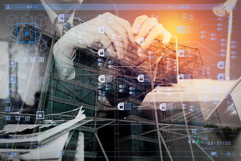 Man using VOIP headset with digital tablet computer as concept c royalty free illustration