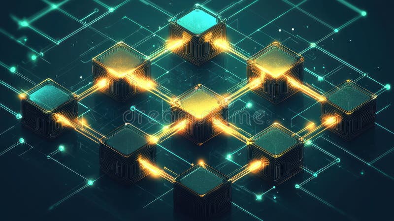 Blockchain Technology Concept with Glowing Network Nodes Stock ...