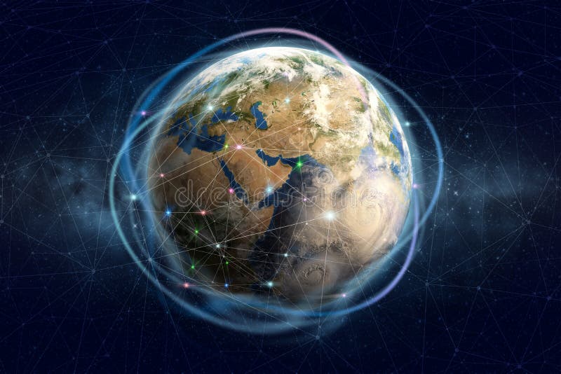 Blockchain technology. Global information network of the planet earth. Financial and communication security vector illustration