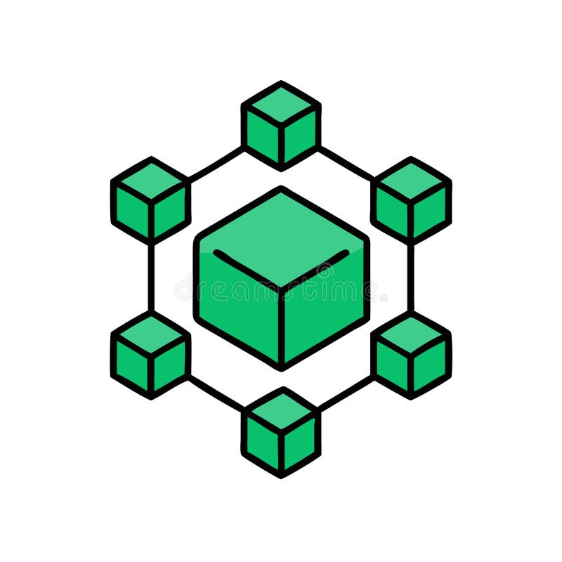 Blockchain Technology Green Cubes Network Vector Illustration stock illustration