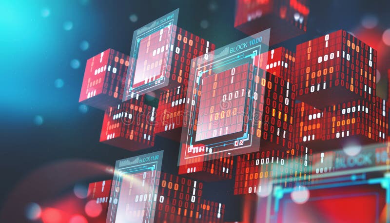 Blockchain technology. Information blocks in digital space. Decentralized global network. Cyberspace data protection vector illustration