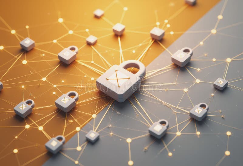 A visually striking representation of a blockchain tracking system, featuring interconnected locks symbolizing product authenticity and security. This image highlights the importance of transparency and trust in supply chains, making it ideal for technology and security-related content. Blockchain network analysis stock images, royalty-free photos and pictures