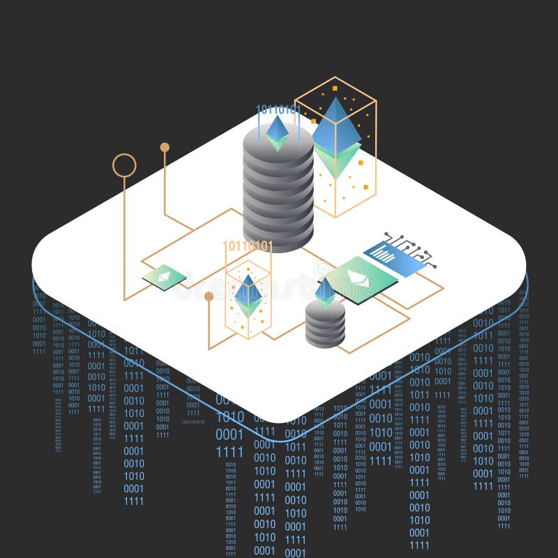 Blockchain vector illustration. Bitcoin and Ethereum trading concept. vector illustration
