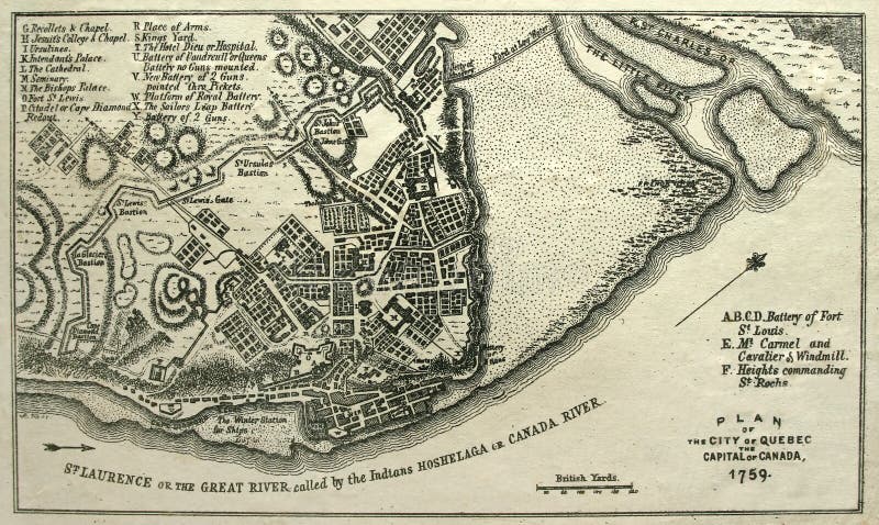 Seize map of French Canada's Quebec City, just before Canada fell to England in 1759. Seize map of French Canada's Quebec City, just before Canada fell to England in 1759.