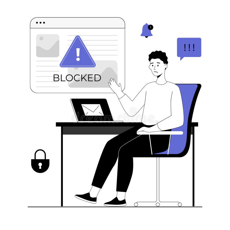 Blocking, banned user account on social media. Error, access is denied. Account safety and secure. Vector illustration stock illustration
