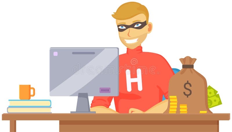 Blocking hacker attack to personal account in computer. Man is hacking PC protection system royalty free illustration