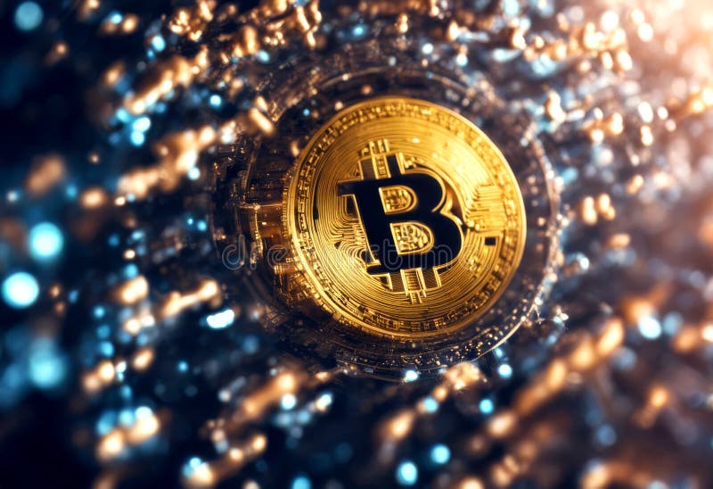 Blockkedjans valutatoken binär digital ai-teknik som överför framtida investeringar i kryptobakgrundsrobot, abstrakt kodning fungi. Bilden genereras med hjälp av en ai