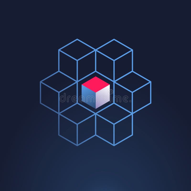 Blockkettenikone oder Logo - isometrisches cryptocurrency 3d blockchai lizenzfreie abbildung