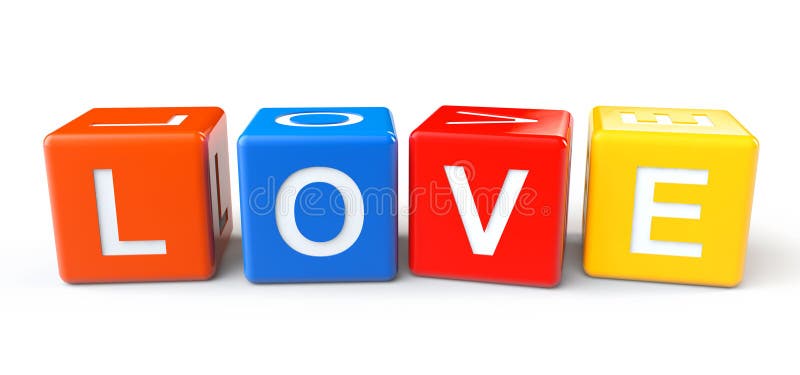 3d colorful blocks with love sign on a white background