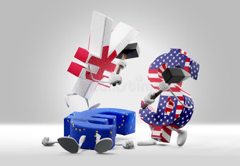 blockskiva för pengar för begreppsdollarfingrar fallande valuta och slåss för euro yen och dollaren 3D-Illustration royaltyfri illustrationer blockskiva för pengar för begreppsdollarfingrar fallande valuta och slåss för euro yen och dollaren 3D-Illustration royaltyfri illustrationer