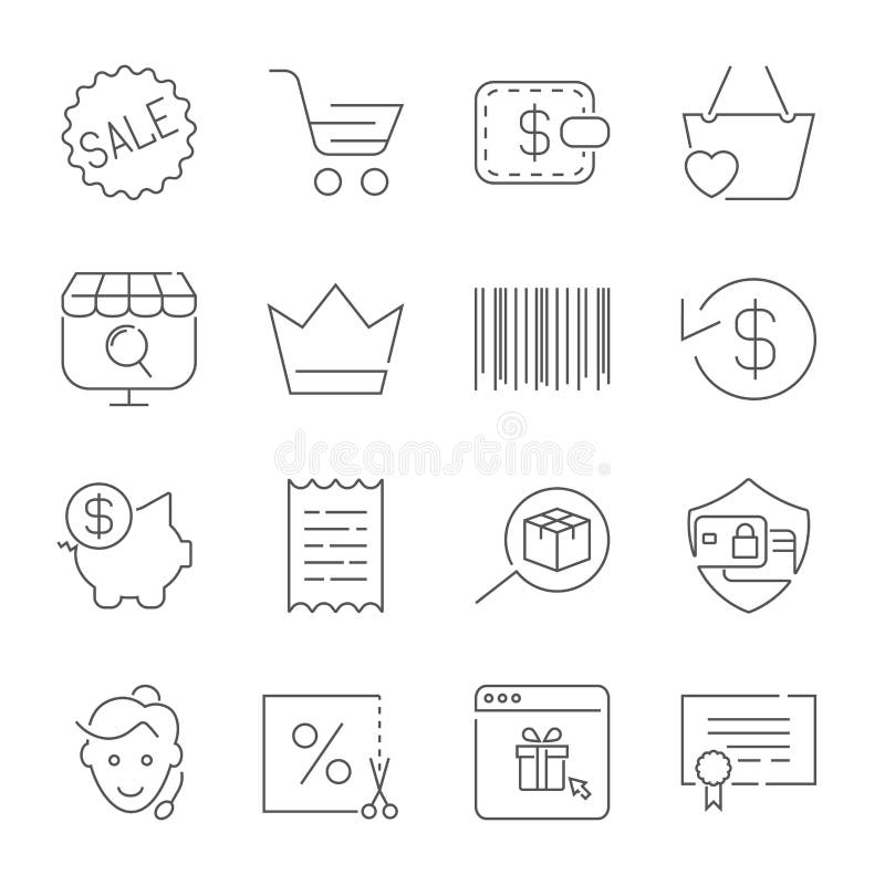 Bloco da compra e do com?rcio eletr?nico Linha ?cones ajustados para apps, programas, ilustração do vetor Bloco da compra e do com?rcio eletr?nico Linha ?cones ajustados para apps, programas, ilustração do vetor