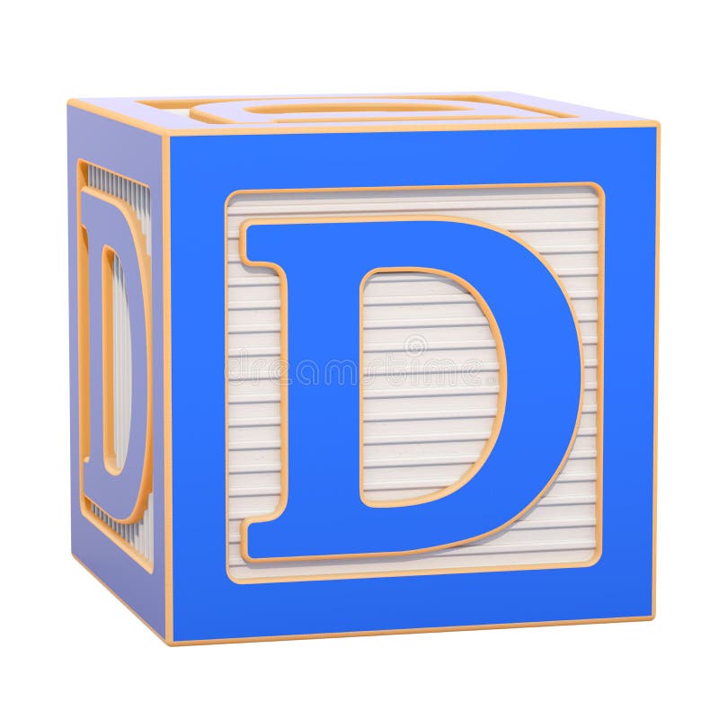 Bloco de madeira do alfabeto de ABC com letra de D rendição 3d