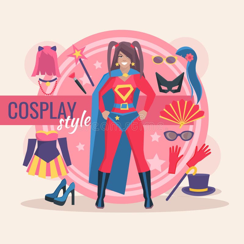Ilustração de cosplay desenhada à mão