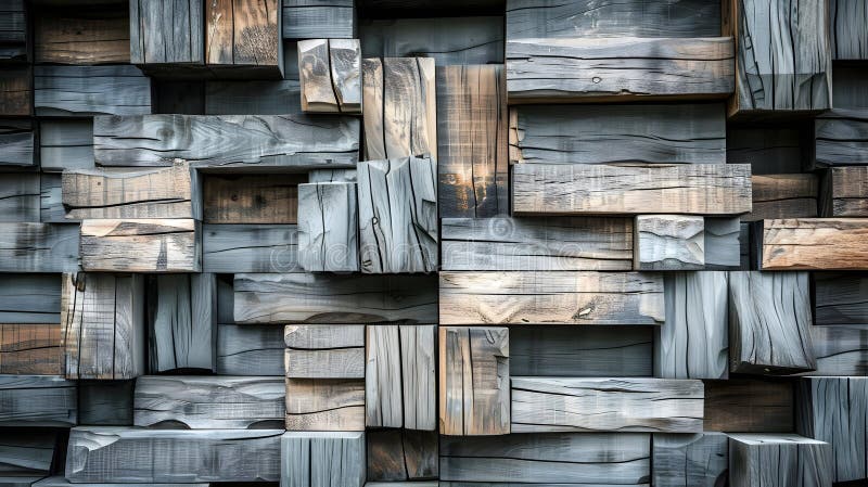Blocos de madeira abstratos dispostos num design de parede texturizado ilustração royalty free