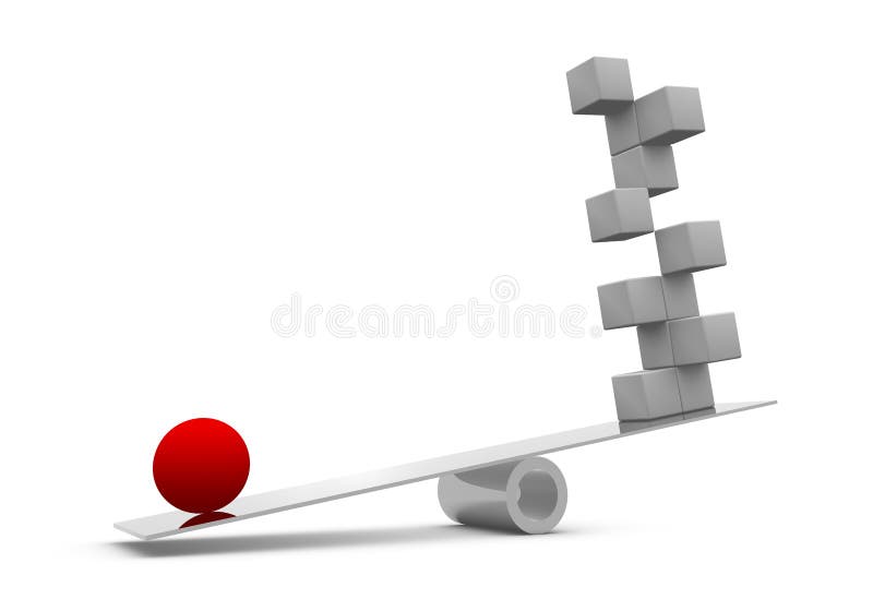 Blocos vermelhos da esfera e do cinza em um balanço ilustração stock Blocos vermelhos da esfera e do cinza em um balanço ilustração stock
