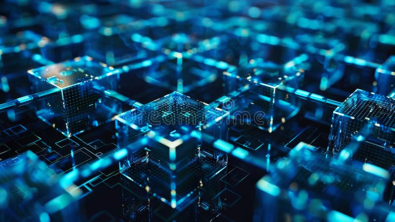 Blocs connectés à l'écran représentant blockchain tech présentation réseau décentralisé concept de stockage des données sécurisé photo stock