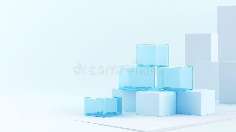 Blocuri translucide albastre aranjate creativ pe o suprafață albă minimalistă într-un studio setat royalty free stock photos