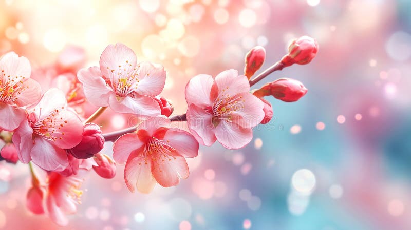 Blodblommor av rosa körsbär med drömmande bakgrunden. ai generative vektor illustrationer