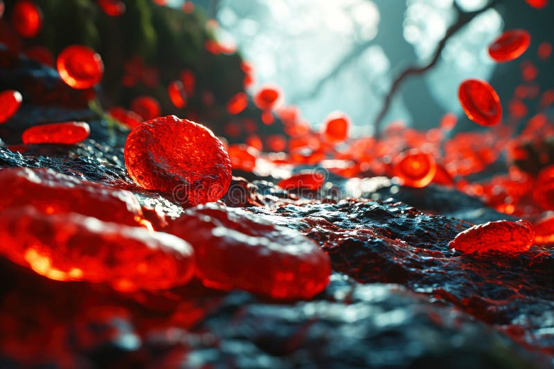 Blodkärl hemoglobin erytrocytpropp. mörk bakgrund för medicinsk venstruktur. ai genererad. royaltyfria foton