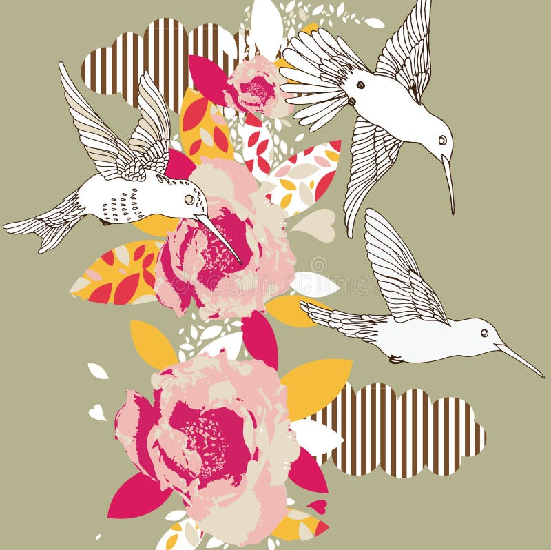 Bloemen en kolibries