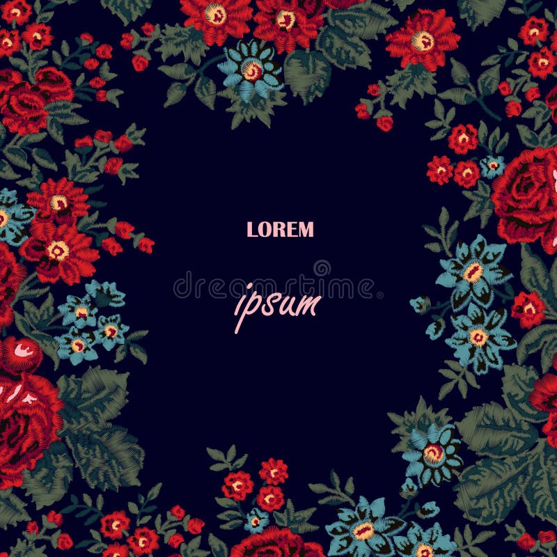 Bloemen geborduurd kader royalty-vrije illustratie Bloemen geborduurd kader royalty-vrije illustratie