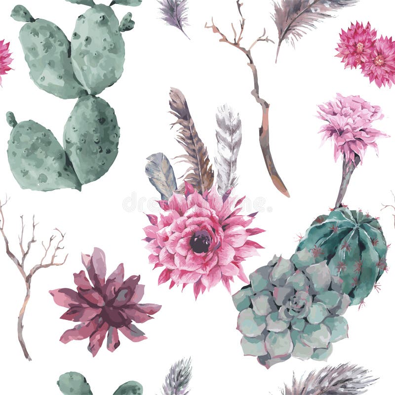 Bloemen naadloos patroon met takken en succulent royalty-vrije illustratie Bloemen naadloos patroon met takken en succulent royalty-vrije illustratie