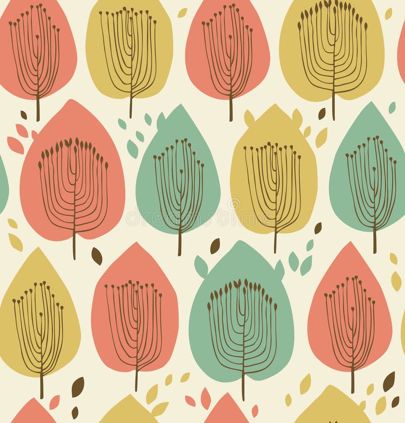Bloemen naadloos patroon in Skandinavische stijl. Stoffentextuur met decoratieve bomen vector illustratie Bloemen naadloos patroon in Skandinavische stijl. Stoffentextuur met decoratieve bomen vector illustratie