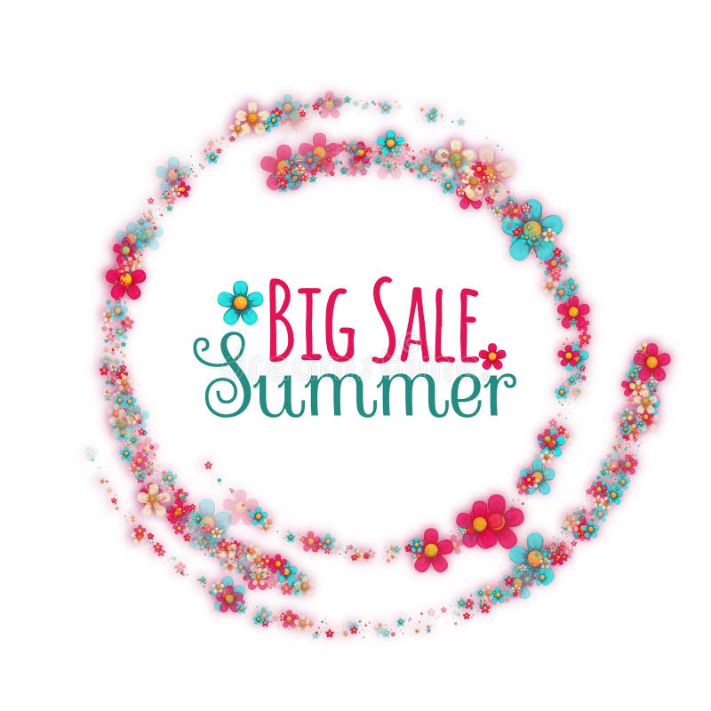 Bloemen rond gemaakte banner met het Grote etiket van de de Zomerverkoop vector illustratie Bloemen rond gemaakte banner met het Grote etiket van de de Zomerverkoop vector illustratie