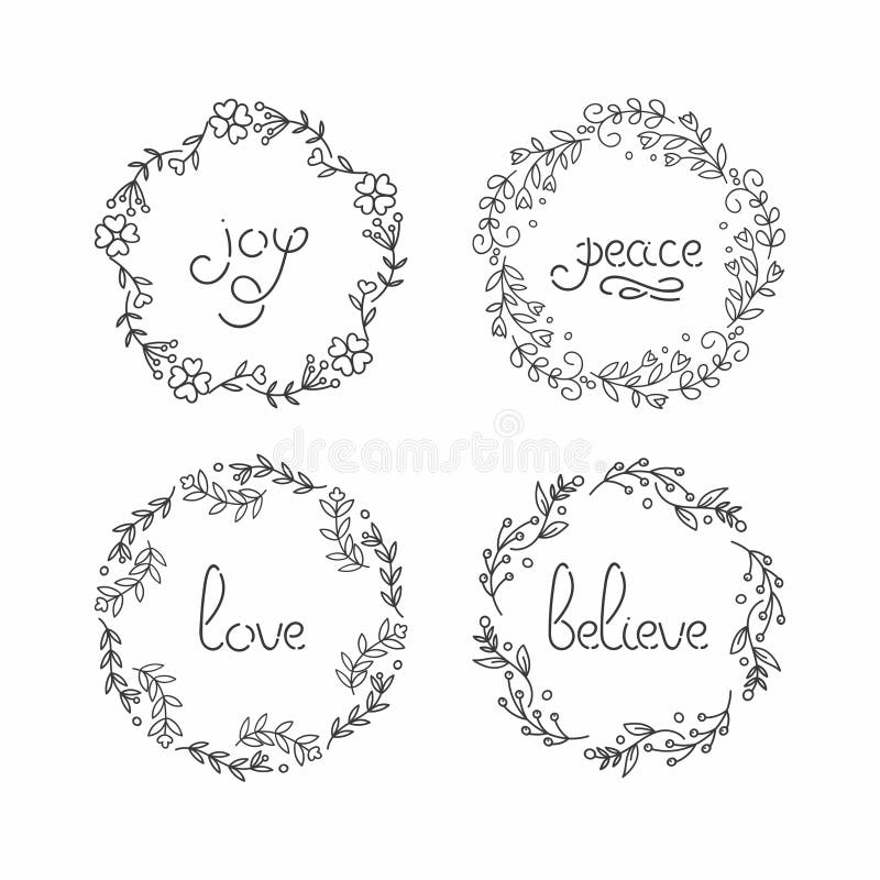 Bloemenkroonreeks Lijn het van letters voorzien Groettypografie vector illustratie Bloemenkroonreeks Lijn het van letters voorzien Groettypografie vector illustratie
